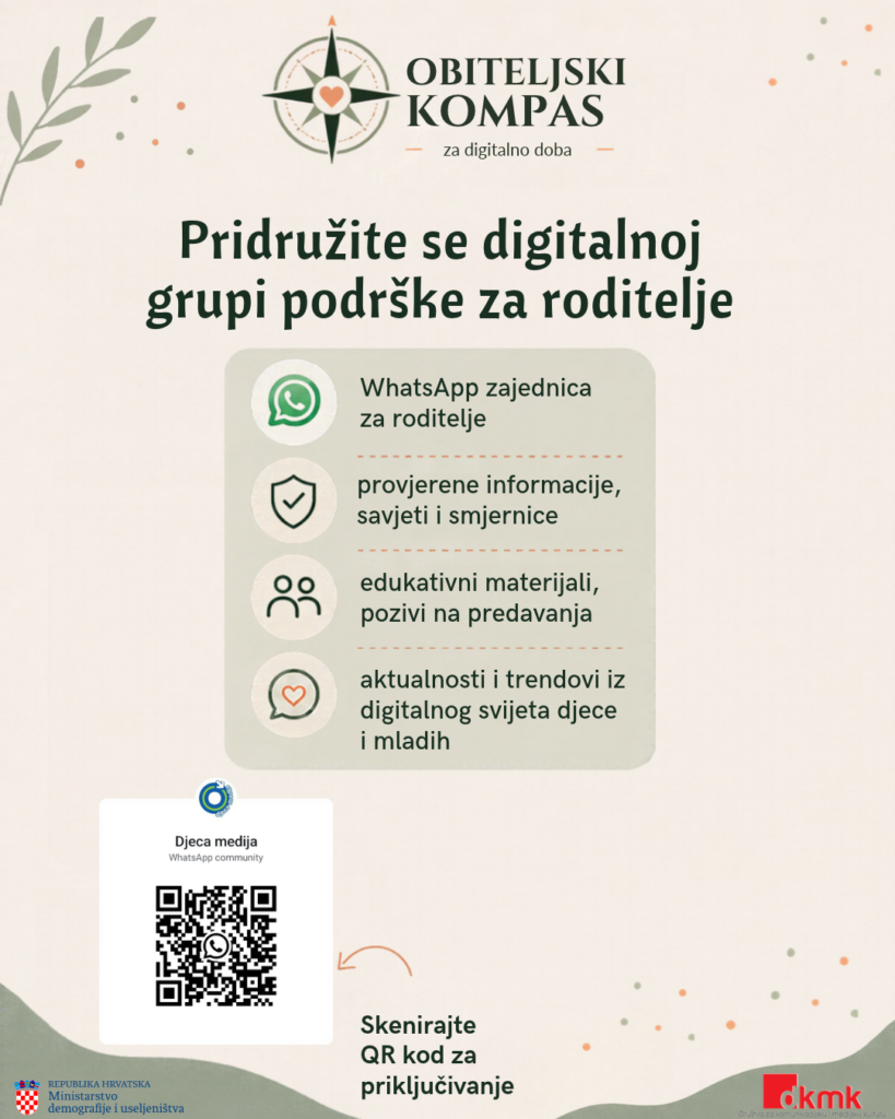 Pokrenuta je WhatsApp grupa podrške za roditelje projekta Obiteljski kompas za digitalno doba.